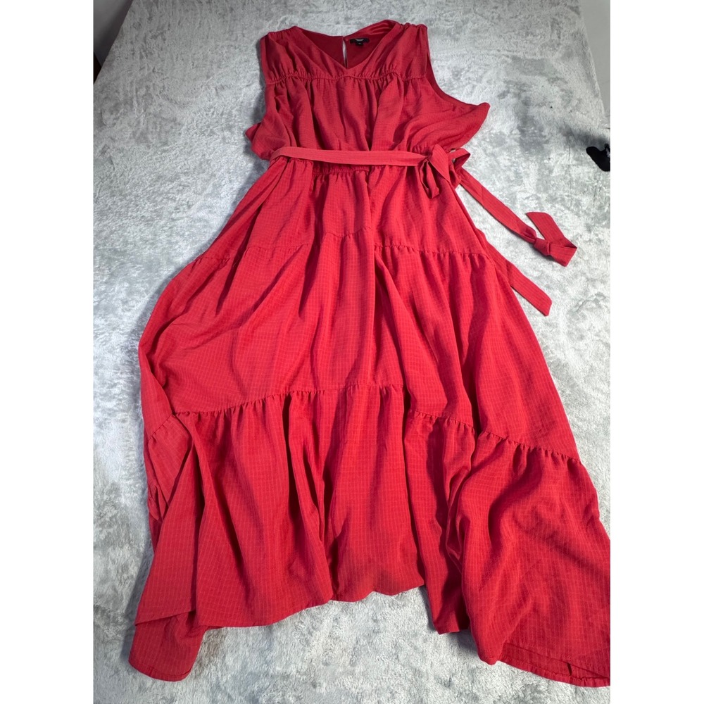 Simply Vera Vera Wang Womens 4X Red Tiered Maxi Dress Sleeveless V-Neck Belted